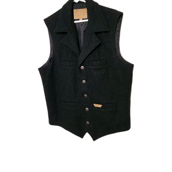 Powder River Outfitters Men Wool Vest Black Medium Panhandle Slim Western Rodeo - Picture 1 of 13